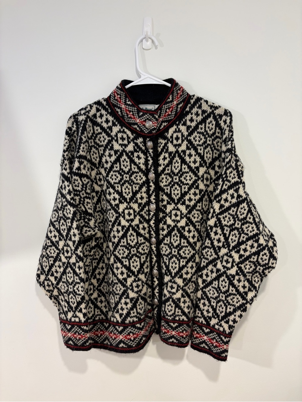 LL Bean Wool Fair Isle Cardigan Womans Size Large Button Up Sweater